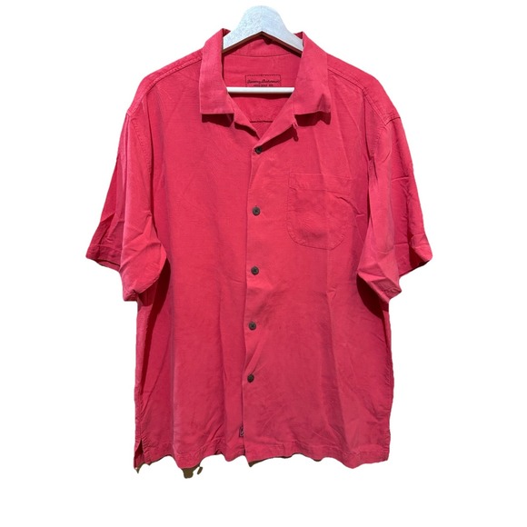 Men's Tommy Bahama Silk Shirt‎ Hawaiian Palm Leaf Textured Size Large EUC - Picture 1 of 6